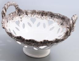 Csorgatott mázas kosár alakú kerámia gyümölcskínáló, hibátlan, 24x16 cm