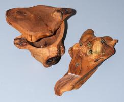 Gyökérből faragott tároló és kis óra, h: 20 cm alatt