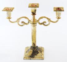 Háromágú fém gyertyatartó, m: 25,5 cm