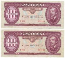 1992. 100Ft (2x) sorszámkövetők "B 365 050938 - B 365 050939" T:F, szép papír, tűlyuk, egy...