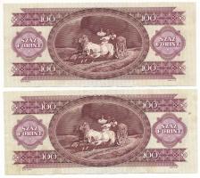 1992. 100Ft (2x) sorszámkövetők "B 365 050938 - B 365 050939" T:F, szép papír, tűlyuk, egy...