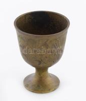 Antik bronz talpas pohár, m: 7 cm