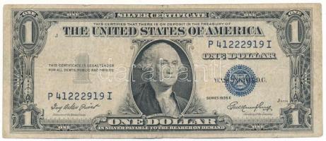 Amerikai Egyesült Államok 1935E 1$ "Silver Certificate", kék pecsét. Szign.: "Ivy Baker Priest" &amp; "George Magoffin Humphrey" T:F,VG, tűlyuk USA 1935E 1 Dollar "Silver Certificate", blue seal. Sign.: "Ivy Baker Priest" &amp; "George Magoffin Humphrey" C:F,VG, pinhole Krause P#416D2e