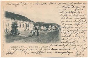 1900 Teke, Tekendorf, Teaca; utcakép, A. Schwenn üzlete. Weinrich S. fényképész / street view, shops (EK)