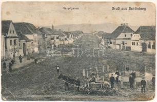 Lesses, Schönberg, Sulumberg, Dealu Frumos (Szeben); Hauptgasse / Fő utca / main street (kopott sarkak / worn corners)