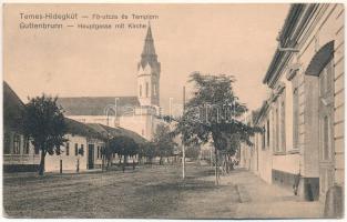 1911 Temeshidegkút, Hidegkút, Sabran-Guttenbrunn, Zabrani; Fő utca és Templom. Johann Nebel kiadása / main street, church (EK)