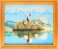 AH jelzéssel, Bajor hegyek, Olaj, vászon, dekoratív fa keretben. 50x67 cm