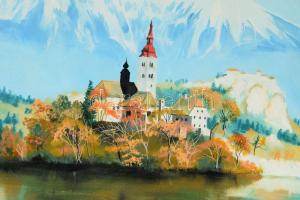 AH jelzéssel, Bajor hegyek, Olaj, vászon, dekoratív fa keretben. 50x67 cm