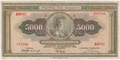 Görögország 1932. 5000Dr "AO 022 787248" T:VG Greece 1932. 5000 Drachmai "AO 022 787248" C:VG Krause P#103
