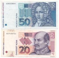 Horvátország 1993. 50K + 2012. 20K T:F Croatia 1993. 50 Kuna + 2012. 20 Kuna C:F Krause P#31, P#39