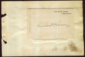 1931 Herbert Hoover, az Egyesült Álamok elnökének saját kezű aláírása fehér-házi kártyán + az elnők ...
