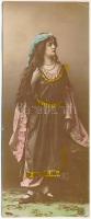 1909 Keleti hölgy, hosszúkás képeslap. Oranotypie / Oriental lady (17 x 6,8 cm) + "BUDAPEST 45. SZ." vasúti mozgóposta bélyegző (EB)