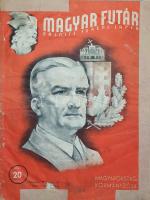 [Folyóirat] Magyar Futár. Politikai hetilap. Szerkeszti: Rajniss Ferenc. I. évfolyam, [1]. szám. (1941. május 29.) Budapest, 1941. Stádium Rt. ny. Folio. 22 + [2] p. A Rajniss Ferenc szélsőjobboldali újságíró, közgazdász, szociálpolitikus főszerkesztésével megjelenő képes politikai hetilap 1941. május 29-e és 1944. december 6-a között jelent meg, erősen németbarát szellemben. Jóllehet első lapszámában a lap pártoktól függetlenként, az összmagyar szociális összefogás híveként határozta meg magát, álláspontja igencsak közel esett az éppen ellenzékben levő, szélsőjobboldali (bár nem nyilas irányzatú) Imrédy Béla-féle Magyar Megújulás Pártjához. Szövegközti felvételekkel és rajzokkal gazdagon illusztrált hetilap-számunk nyitó oldalai a Führer és a Duce politikai teljesítményét méltatják, lapszámunk megünnepli az előző hónap országgyarapodását: a délvidéki bevonulást; a balkáni német és olasz győzelmeket, valamint Irak angol-ellenes felkelését. Hosszú cikket szentel Zombor városa visszatérésének, a magyar parasztsággal való szolidaritását jelzi a Kiskunságot érintő természeti csapásról készített nagyobb lélegzetű szociális riport. A munkásság meggyőzése kapcsán a Szociáldemokrata Párt éppen aktuális belső válságát elemzi, valamint antiszemita kirohanást intéz a zsidó hitközségek ellen. Már az első lapszámban is rovatként jelentkezik "A hét térképei" címmel a katonapolitikai rovat, mely ezúttal Kréta, Málta és Ciprus geostratégiai jelentőségét elemzi. A lap hangneme később még németbarátabbá vált; valamennyi lapszáma szerepel az Ideiglenes Nemzeti Kormány által 1945-ben betiltott művek jegyzékén. Lapszámunk első és utolsó négy oldala kétszínnyomású, belívének levelein kisebb hullámosság és halvány foltosság, az első hat levelén kisebb, az oldaltükröt nem érintő hiány. Fűzve, kétszínnyomású, illusztrált, enyhén hiányos, kissé sérült, szélein javított kiadói borítóban.