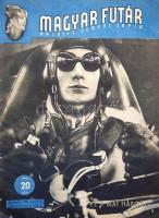 [Folyóirat] Magyar Futár. Politikai hetilap. Szerkeszti: Rajniss Ferenc. I. évfolyam, 2. szám. (1941. június 5.) Budapest, 1941. Stádium Rt. ny. Folio. 23 + [1] p. A Rajniss Ferenc szélsőjobboldali újságíró, közgazdász, szociálpolitikus főszerkesztésével megjelenő képes politikai hetilap 1941. május 29-e és 1944. december 6-a között jelent meg, erősen németbarát szellemben. Jóllehet első lapszámában a lap pártoktól függetlenként, az összmagyar szociális összefogás híveként határozta meg magát, álláspontja igencsak közel esett az éppen ellenzékben levő, szélsőjobboldali (bár nem nyilas irányzatú) Imrédy Béla-féle Magyar Megújulás Pártjához. Lapszámunk képes hadi riportjai a tengelyhatalmak földközi-tengeri és észak-afrikai győzelmeit ünneplik, némi terjedelmet szentelve a légierő fölényének. Oláh György szélsőjobboldali újságíró és szociográfus antiszemita kirohanást intéz a Magyar Tudományos Akadémia támogatói ellen, Rajniss Ferenc főszerkesztő vezércikke a demokráciák nevében kialakítandó, amerikai vezetésű világkormány ellenében foglal állást. Szerkesztőségi cikk méltatja Bárdossy László miniszterelnök római diplomáciai tevékenységét, ám Imrédy Béla szociális politikája mellett jóval lelkesültebb hang szól. Lapszámunk rövidebb riportot szán a dunai életnek, a heti sporteseményeknek. Különlegességként Mándy Iván egy rövidebb novellájával is találkozhatunk. Lapszámunk karikatúráit Dinnyés Károly grafikusművész készítette. A középső oldalpáron dupla oldalas hadpolitikai térkép, az állandó térképrovatban ezúttal Szíria, Szuez és a Földközi-tenger keleti medencéjének kétszínnyomású térképei. A németbarát képes politikai folyóirat valamennyi lapszáma szerepel az Ideiglenes Nemzeti Kormány által 1945-ben betiltott művek jegyzékén. Egy levélen kisebb szakadás, néhány oldalon apró foltosság. Fűzve, kétszínnyomású, illusztrált, enyhén sérült kiadói borítóban.
