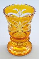 Talpas pohár ezüstpácolt felülettel, csiszolt díszítéssel, minimális karcokkal, cca 20. sz. eleje, m: 13 cm