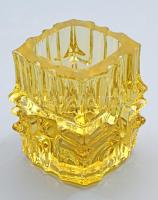 cca 1960 Sklo Union cseh iparművész gyertyatartó, jelzés nélkül, aljánál kis pattogzással, 9x7 cm