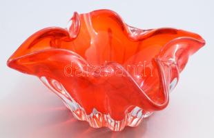 Cseh piros üveg asztaldísz, anyagában színezett, 15x15x9 cm