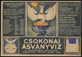 Csokonai Ásványvíz Debreceni Hőforrás címke, szakadással, 9,5×13,5 cm