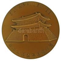Dél-Korea "Olymphilex '88 - 19-28 september 1988 Szöul, Korea" kétoldalas bronz emlékérem eredeti dísztokban (50mm) T:AU South Korea 1988. "Olymphilex '88 - 19-28 september 1988 Seoul, Korea" two-sided bronze commemorative medallion in original, decorative case (50mm) C:AU
