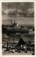 1944 Csíksomlyó, Sumuleu Ciuc; búcsú, kegytemplom. Andory Aladics Zoltán mérnök felvétele / pilgrimage church, Catholic festival