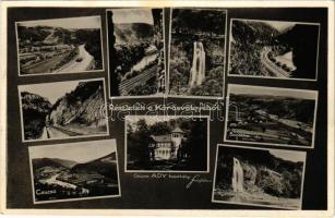 Csucsa, Ciucea; részletek a Körös völgyéből. Ady kastély (Csucsa), Barátka látképe, Zichy-barlang és vasútvonal (Rév), Királyhágó / multi-view postcard, Cris valley with castle, general view of Bratca, cave and railway line in Vadu Crisului, Bucea railway line (ragasztónyom / glue marks)