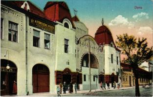 Déva, Városi színház, Fonciere Pesti Biztosító Intézet főügynöksége, Csik Zs. üzlete. A. Hirsch kiadása / Teatrul orasanesc / theatre, insurance company, shop