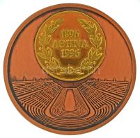 Görögország 1996. "Olimpiai és Atlétikai Bélyegek és Emlékek Nemzetközi Kiállítása - Zappeion / Athén 1896-1996" kétoldalas, aranyozott fém rátétes bronz emlékérem dísztokban (45,5mm) T:AU Greece 1996. "World Olympic Sports Exhibition Stamps and Documents - Zappeion / Athen 1896-1996" two-sided bronz commemorative medallion with gilt metal inlay, in decorative case (45,5mm) C:AU