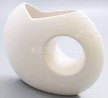 Modern fehér csíkozású váza, hibátlan, 28x22 cm