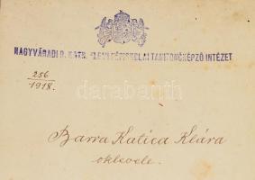 1918 Nagyvárad, elemi népiskolai tanítói oklevél