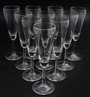 10 darabos kristályüveg pezsgőspohár garnitúra, 5cl, hibátlan, m: 17 cm