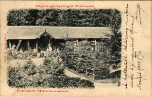 1906 Gyertyánliget, Polyana-Gyertyánliget, Kabola Polyána, Kobyletska Poliana (Máramaros, Maramures); fürdő részlet. Berger Miksa kiadása / spa, bathhouse (gyűrődés / crease)