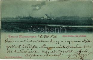 1900 Aknaszlatina, Akna Slatina, Slatinské Doly, Szolotvino, Solotvyno (Máramaros); sóbánya este holdfényben. Mayer és Berger kiadása / salt mine at night in moonlight (kis szakadás / small tear)