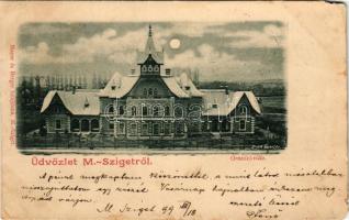 1904 Máramarossziget, Sighetu Marmatiei; Groedel villa este holdfényben, szélmotor. Mayer és Berger kiadása / villa at night in moonlight, motorized windmill (b)
