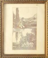 Jelzés nélkül: Erotikus grafika, Cinkográfia, papír. 28x17 cm Üvegezett keretben