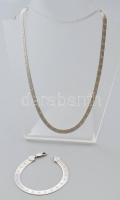 Ezüst(Ag) lapos, csillagmintás kígyó nyaklánc és karkötő, jelzett, h: 18,5 és 46 cm, nettó: 22,6 g