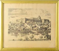 Tichy Kálmán (1888-1968): Épül az új vár. Rézkarc, karton, jelzett, 26×37 cm Üvegezett keretben