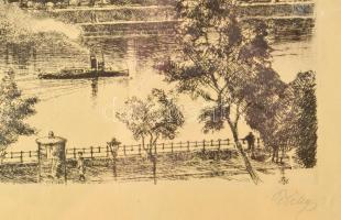 Tichy Kálmán (1888-1968): Épül az új vár. Rézkarc, karton, jelzett, 26×37 cm Üvegezett keretben