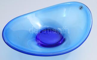 Kézzel készült ovális kék kínáló, jelzett, hibátlan, 26x19,5 cm