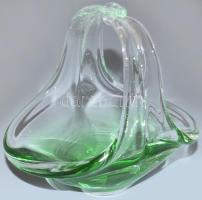 Uránzöld színű cseh asztaldísz, hibátlan, 15x14 cm