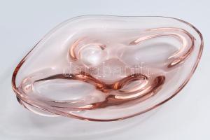 Cseh barackszínű asztaldísz kínáló, minimális karcokkal, 32x23 cm