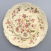 Zsolnay aranykontúrozott virágmintás dísztál, jelzett, hibátlan, d: 30,5 cm