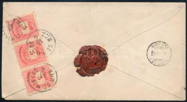 1879 Ajánlott küldemény 5kr hármascsíkkal (38-39-40. ívhely) "KUN SZ: MIKLÓS" (Gudlin 60 p)