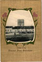 Nagyszalonta, Salonta; Csonka torony, Takarékpénztár. Csathó Gábor és Társa kiadása, szecessziós-virágos litho keret / tower, savings bank. Art Nouveau, floral, litho frame (EK)