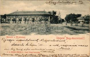 1903 Nagyszalonta, Salonta; Piactér, Fő utca. Fábián L. Dezső kiadása / market square, main street (fl)