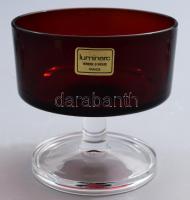 Francia likőrös pohár garnitúra, anyagában vörösen színezett, 6 db, jelzett, hibátlan, m: 8,5 cm