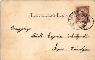 1900 Lőcse, Levoca; Fő utcai részlet, templom / main street, church (tűnyomok / pin marks)