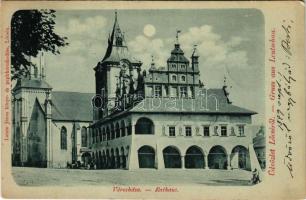 1899 Lőcse, Levoca; Városháza, templom este holdfényben. Latzin János kiadása / Rathaus / town hall, church at night in moonlight (EK)
