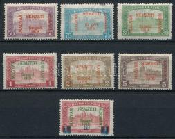 Szeged 1919 7 db bélyeg, Bodor vizsgálójellel (75f papírelvékonyodás / thin paper)
