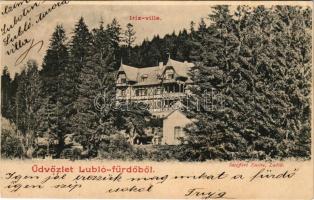 1901 Lublófüred, Lubló-fürdő, Kúpele Lubovna (Ólubló, Stará Lubovna); Iriz (Iris) villa. Szeiffert Endre kiadása / villa (EK)
