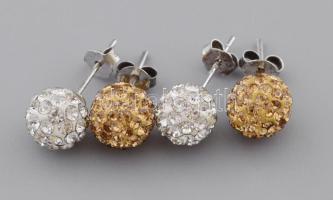 Ezüst(Ag) 2 pár shamballa gyöngy fülbevaló, d: 0,8 cm, bruttó: 2,6 g